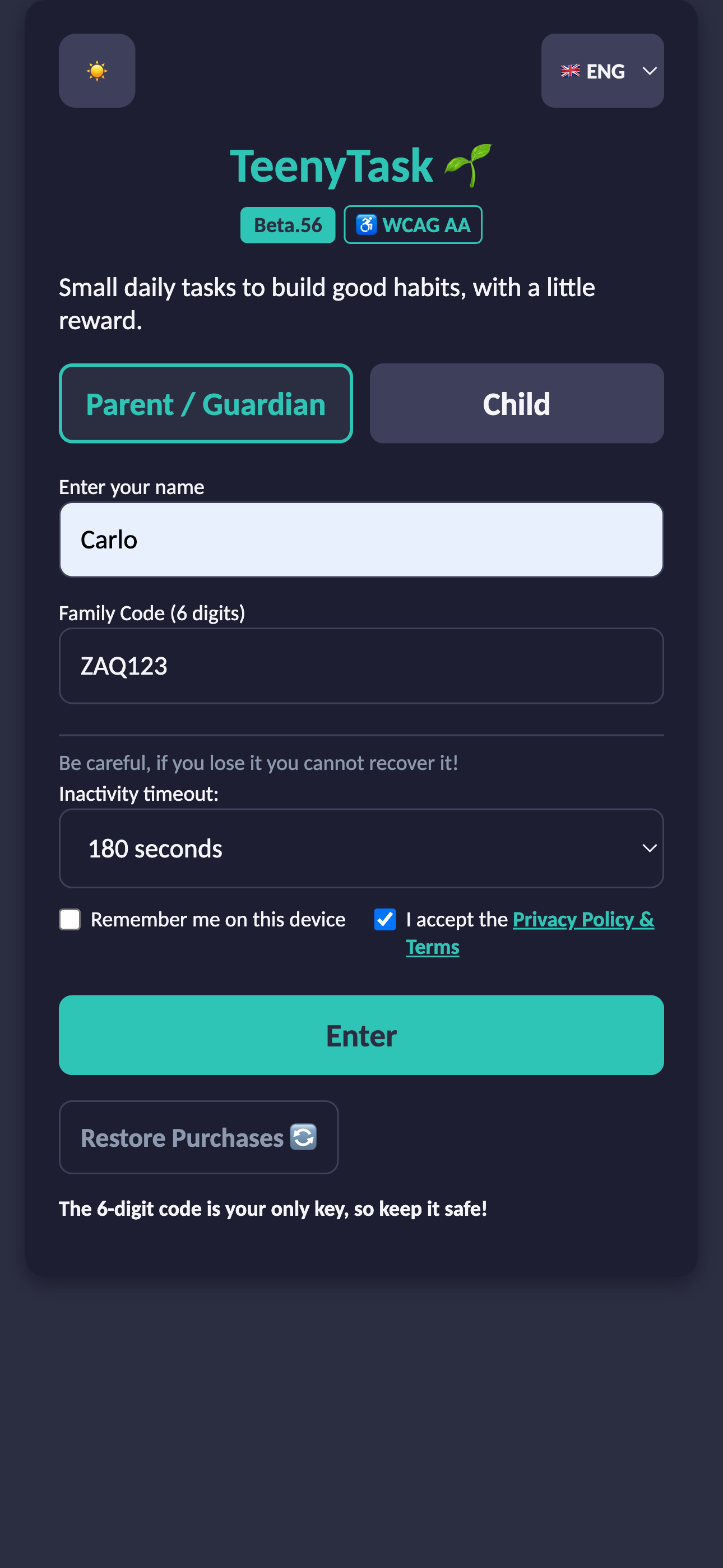 TeenyTask Screen 1